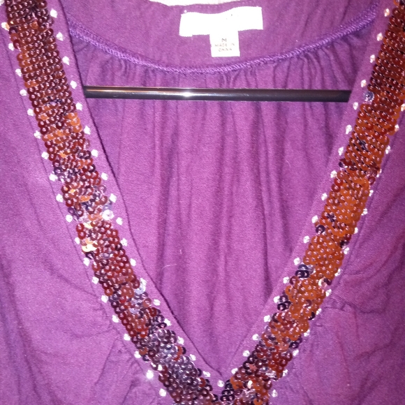 Cache medium sleeveless Y2K sequin top v-neck purple blouse - Picture 2 of 4